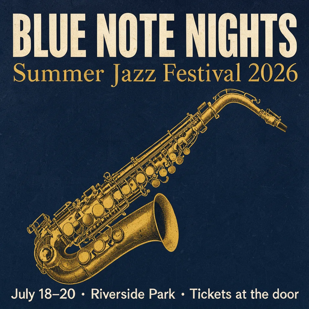 Jazz festival poster with a golden saxophone
