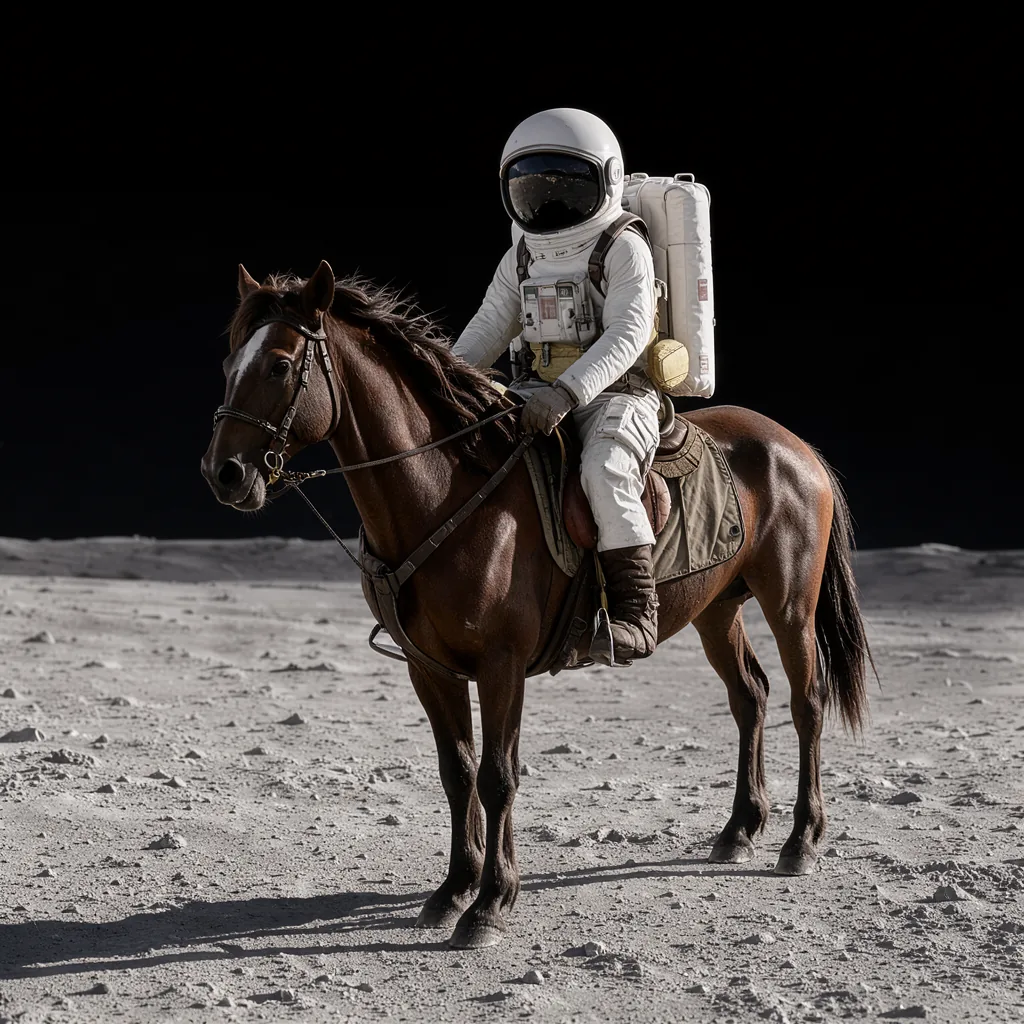 An astronaut riding a horse on the moon